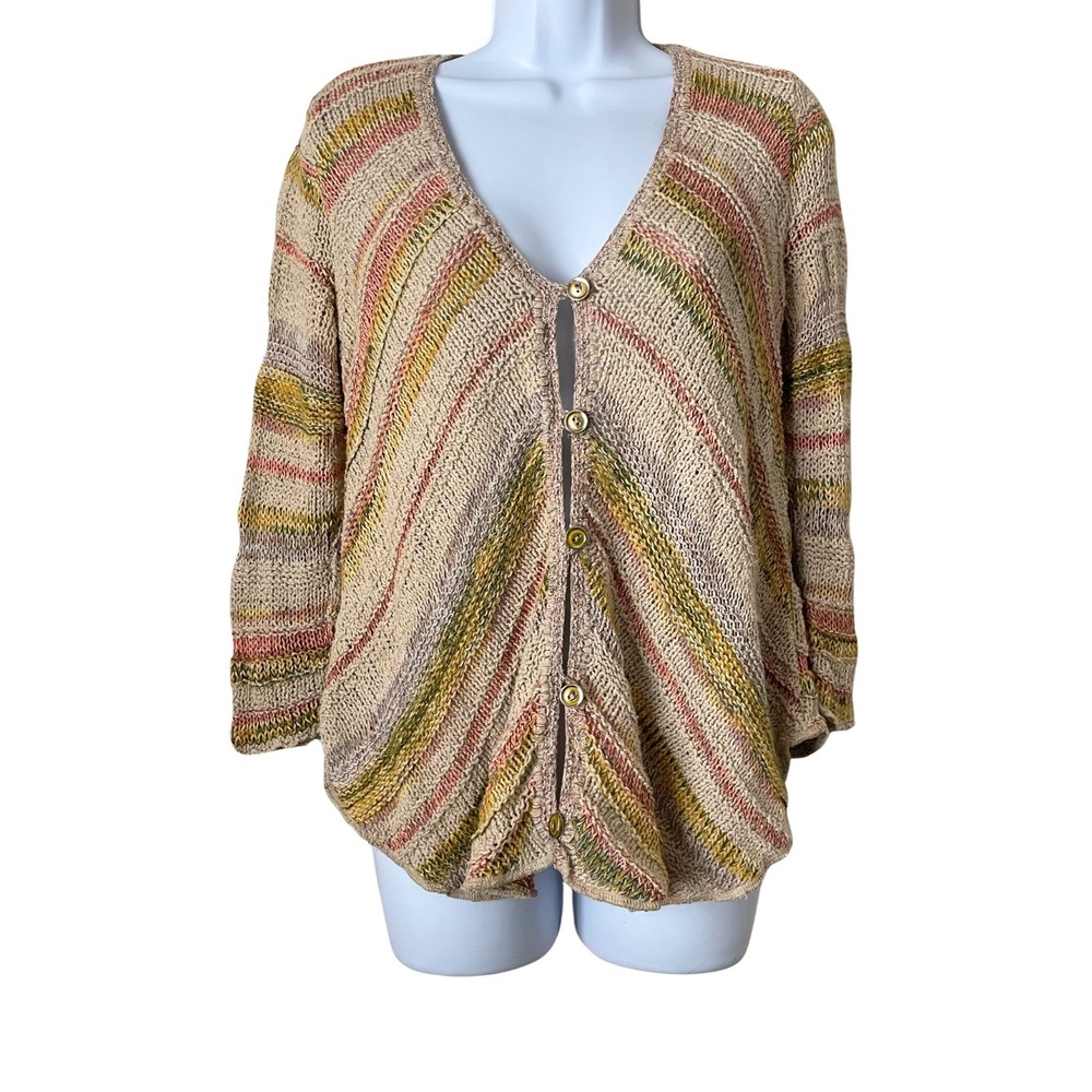 Free People Cardigan Small Chevron Stripe Open Knit Button Front Boho Beach